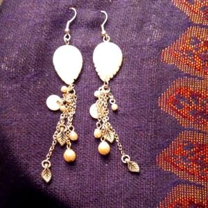 Genuine Mother Of Pearl Dangle Earrings with Silver Charms
